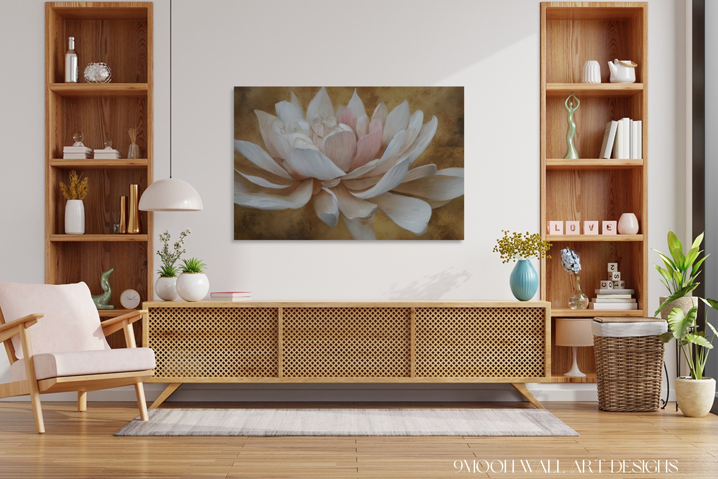 Lotus Flower Wall Art CANVAS PRINT Watercolor Painting Effect in Soft ...