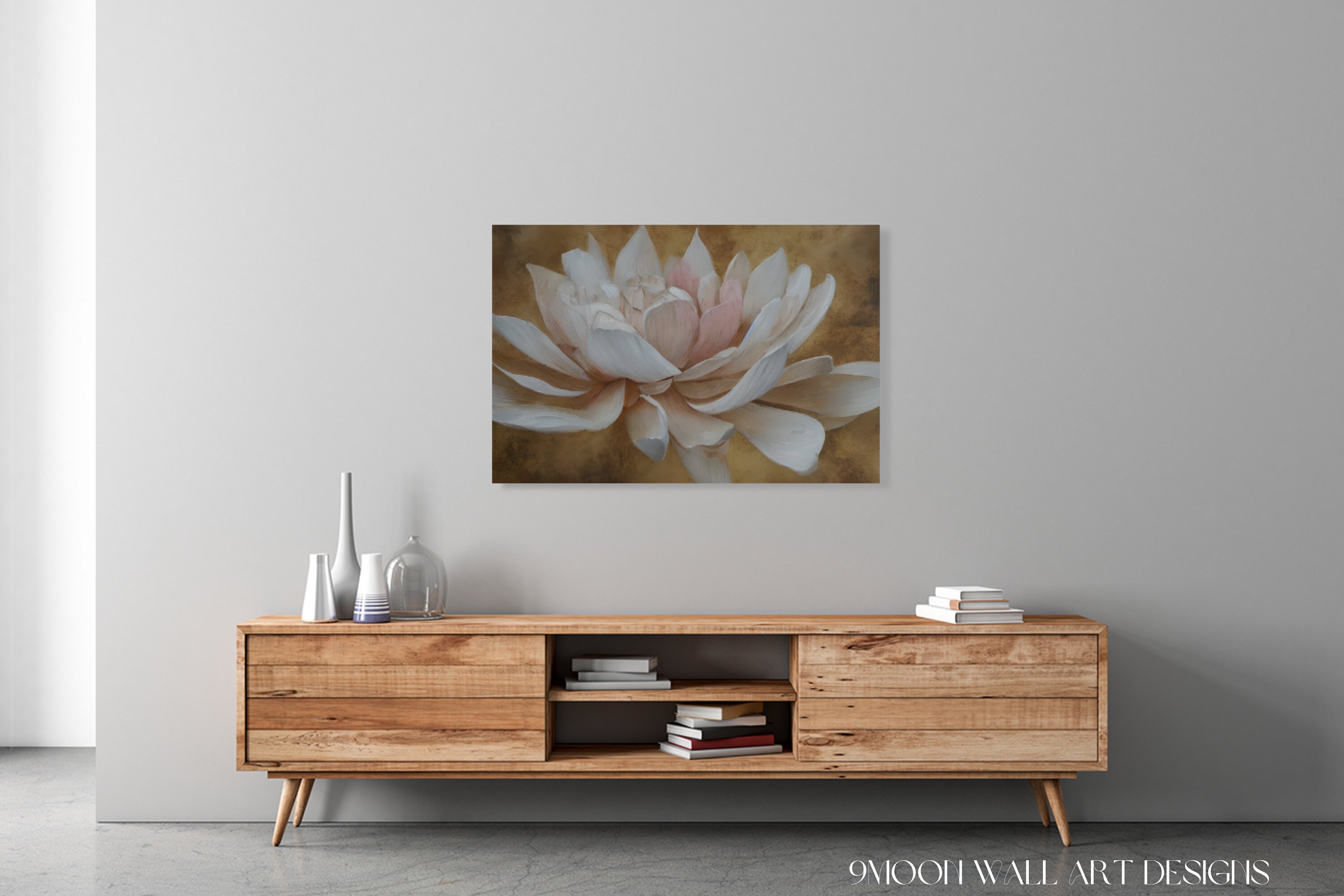 Lotus Flower Wall Art CANVAS PRINT Watercolor Painting Effect in Soft ...