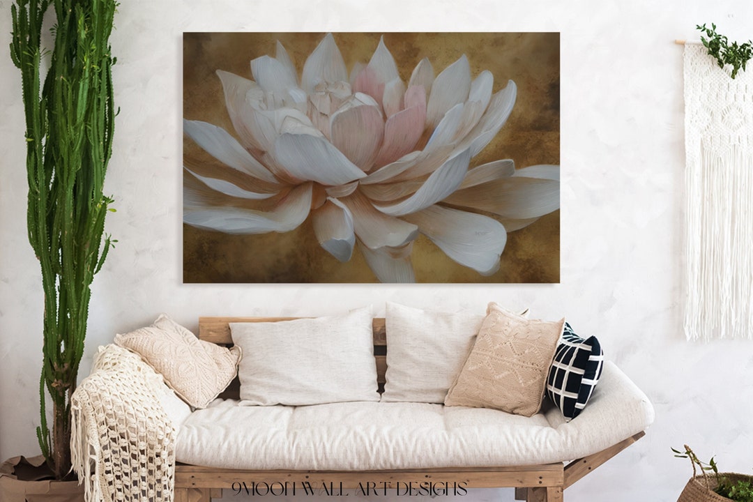 Lotus Flower Wall Art CANVAS PRINT Watercolor Painting Effect in Soft ...