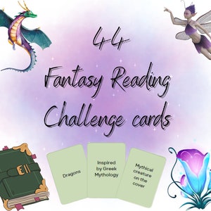 Tarjetas de desafío de lectura de fantasía, tarjetas TBR, indicaciones para leer, baraja de cartas, regalo para el lector, obsequio de libro, imprimible, amante de los libros, semana del libro.