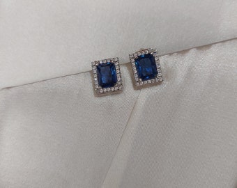 CLIP-ON BLUE Earings,Non-Perforated Bridal Statement,Comfortable Occassion Jewelry,Party-Wedding Zircon Stud,Luxury Diamond Crystal Earrings