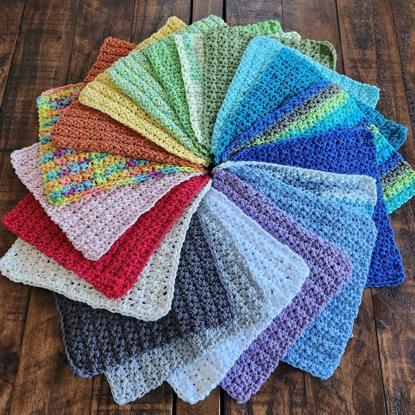 Crocheted dishcloths/washcloths/reusable baby wipes, 100% cotton, variety of colors 8" x 8"