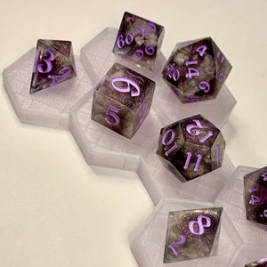 Lavender Cosmos, 9-piece DND Dice Set, Handmade Dice Set, Sharp-Edged Dice Set, Galaxy Resin Dice, One-of-a-Kind DND Dice Set