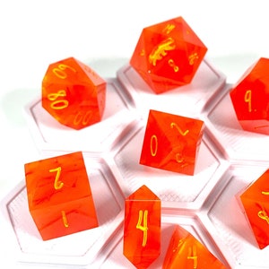 Fiery Ball in the Sky, 8-piece DND Dice Set, Handmade Dice Set, Sharp-Edged Dice Set, Dirty Pour Dice, One-of-a-Kind DND Dice Set