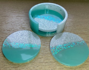 Custom Made Resin Coasters 2 colours with glitter/gold leaf design made to order