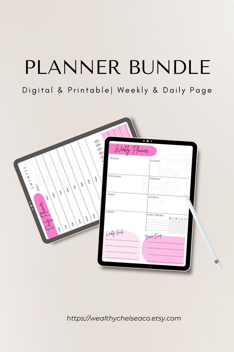 Pink Minimalist Planner Printable | Daily, Weekly, Habit Tracker (PDF ...