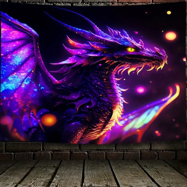 1pc Dragon Fluorescent Tapestry, Polyester UV Blacklight reactant, Wall Hanging For Home Decor With Free Installation Package