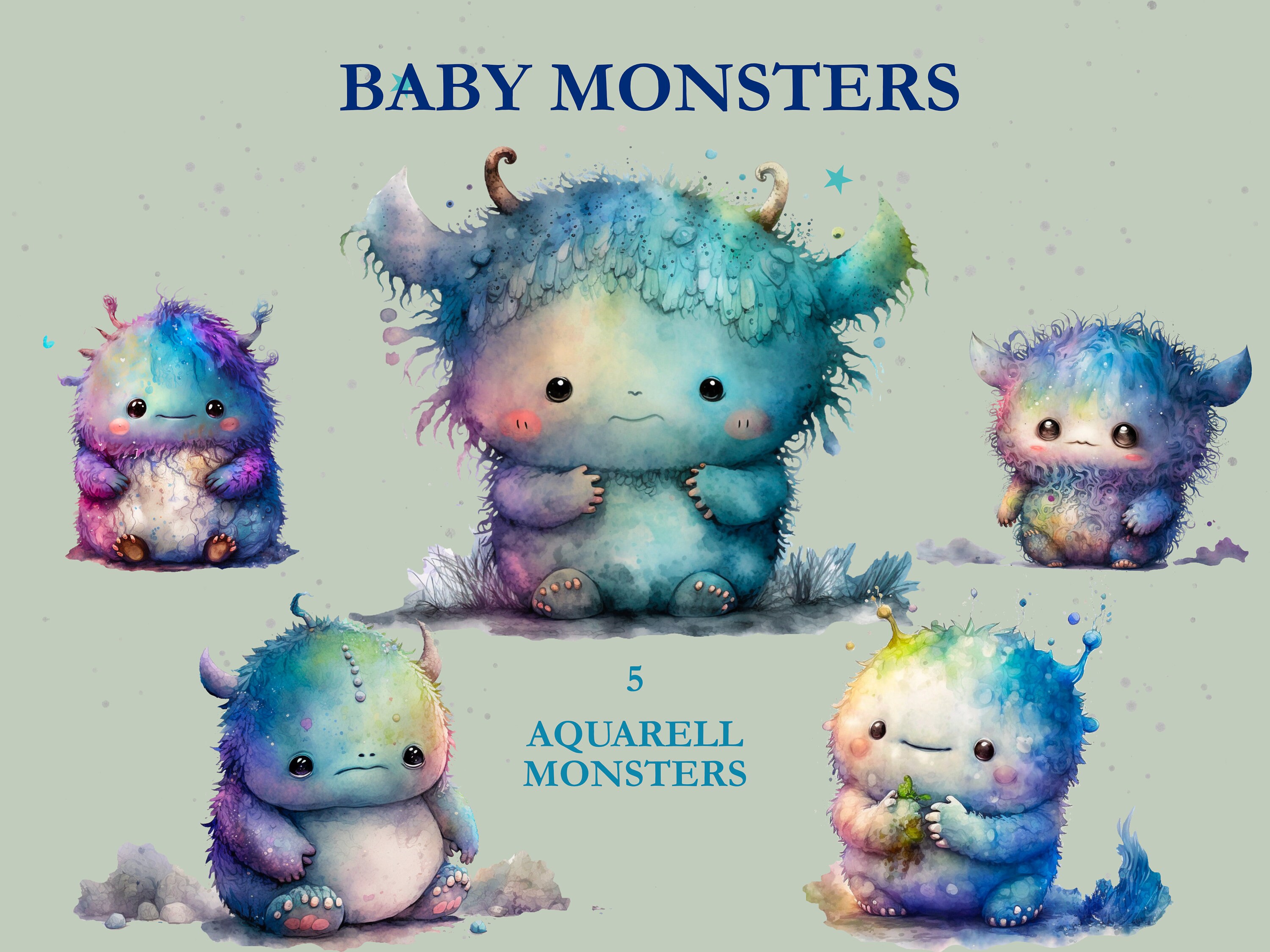 Very Cute Baby Monsters, Fantasy Illustration, Aquarell, Clipart, Child,  Birthday - Etsy