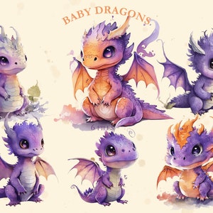 Very Cute Baby Dragons, Fantasy Illustration, Aquarell,