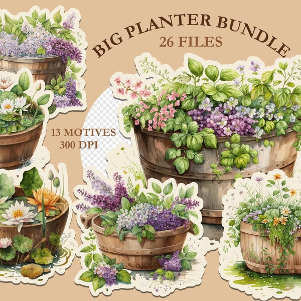Garden Clipart, Rustic Wooden Crates, Flowers, Botanical Garden - Commercial Use Digital Download ,DIY Planner, Scrapbook, Printable Art