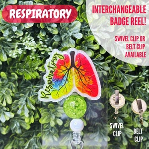 Respiratory Lungs, Badge Reel - Interchangeable Badge Holder with Velcro, ID Holder, Lungs, RT, Respiratory, Coworker gift, Swivel/Belt Clip