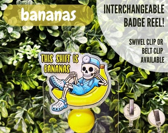 This Shift is Bananas Badge Reel - Austauschbarer Ausweishalter mit Klettverschluss, witzig, witzig, Kollegen Geschenk, RN, Krankenschwester, Nachtschicht