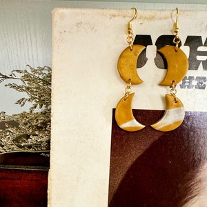 The Gilded Moon | Polymer Clay Earrings | Moon Earrings | Boho Earrings | Crescent Moon |