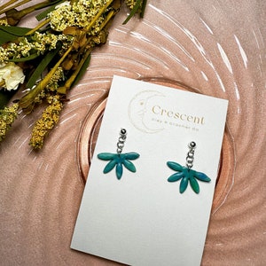 Teal Flower Earrings | Statement Earrings | Spring Jewelry | Modern Polymer Clay Earrings |