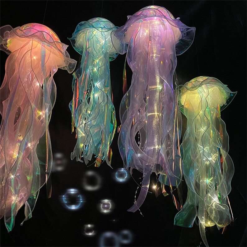 LED Jellyfish Lamp Luminescent Fabric Ribbon Lantern Etsy