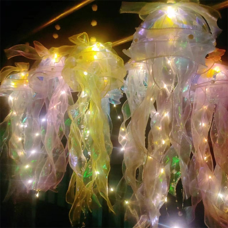 LED Jellyfish Lamp Luminescent Fabric Ribbon Lantern Etsy