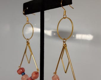 Gold Geometric Pink Blue Dangles - Eclectic Grace