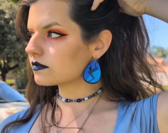 Lapis Lazuli Steven Universe Inspired Earrings – Hand-Painted Resin, Handmade Whimsical Jewelry - Eclectic Grace