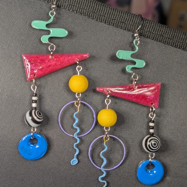 Abstract Toybox Character Inspired Statement Earrings | Colorful Whimsical Dangles | Maximalist Art Jewelry - Eclectic Grace