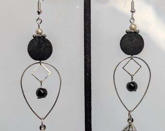 Silver and Black Long Dangles - Eclectic Grace