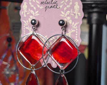 Bloody Stained "Glass" Earrings | Red Resin Gothic Dangle Earrings | Whimsigoth Statement Jewelry - Eclectic Grace