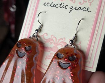 Red Velvet Ghost Earrings | Handmade Spooky Cute Jewelry | Whimsical Dessert-Inspired Statement Dangles - Eclectic Grace