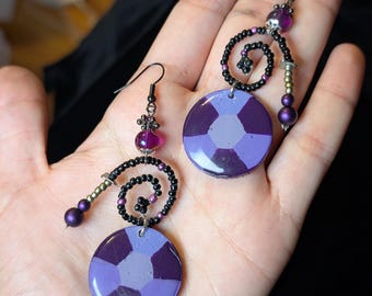 Amethyst Gem and Whip Earrings – Steven Universe Inspired Resin and Beaded Earrings | Handmade Whimsical Jewelry - Eclectic Grace