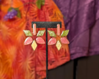 Garden Pop Petal Earrings – Handcrafted Statement Studs in Pink, Green & Yellow - Eclectic Grace