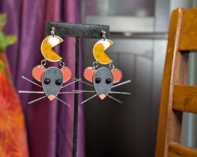 Featured listing image: Rat & Cheese Resin Earrings – Whimsical Handmade Statement Jewelry - Eclectic Grace