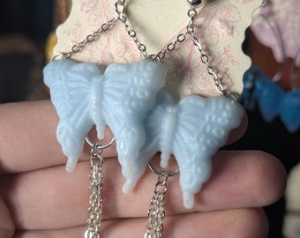 Dreamy Blue Butterfly Earrings | Pastel Fairycore Chain Dangle Earrings | Whimsical Handmade Jewelry - Eclectic Grace