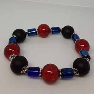 Red, Blue, and Black Glass Bead Bracelet