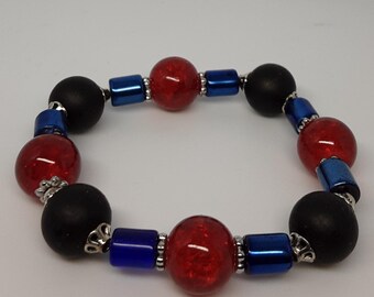 Red, Blue, and Black Glass Bead Bracelet - Eclectic Grace