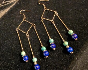 Silver Geometric Drop Dangles - Blue, Ocean, Fancy - Eclectic Grace
