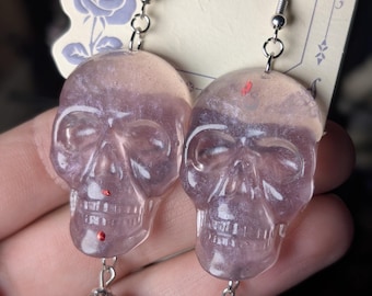 Light Purple Sparkly Skull Earrings | Handmade Gothic Jewelry | Bloody Bead Dangle Statement Earrings - Eclectic Grace