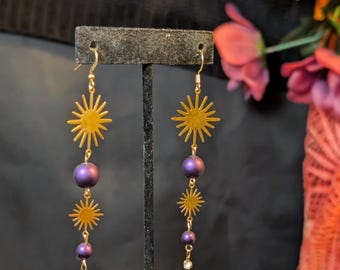 Purple Sunny Dangles - Whimsical, Long, Drop - Eclectic Grace