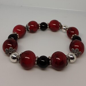 Red and Black Gothy Glass Bead Bracelet