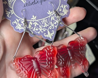 Blood Red Butterfly Earrings | Handmade Gothic Statement Jewelry | Dramatic Dangle Earrings - Eclectic Grace