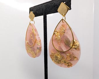Sparkly Pink Gold Resin Studdangles - Eclectic Grace