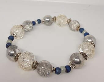Silver, Blue, Crystal Glass Bead Bracelet - Eclectic Grace