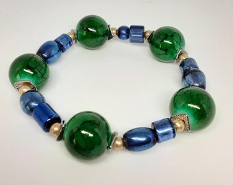 Green Blue Glass Bead Bracelet - Eclectic Grace