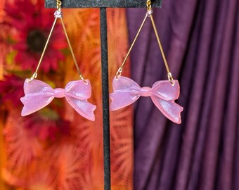 Handmade Pink Resin Bow Earrings: Y2K Fairycore Dangles - Eclectic Grace