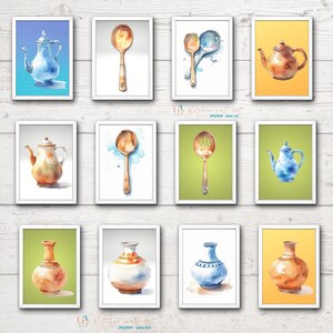 Antikes Küchengefäß-Kunstdrucke, 16 Poster-Set, minimalistische Kunst, Kochhaus, Einweihungsgeschenk, Vintage Küchendekoration, JPG, 300 DPI