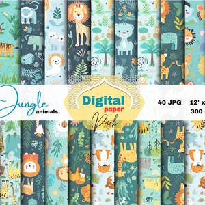 Pacchetto carta DIGITALE ANIMALI SAFARI: 40JPG, 12"x12", 300 dpi, modelli di animali della giungla, animali dello zoo, modelli di cuccioli di animali, carte per album, sfondi