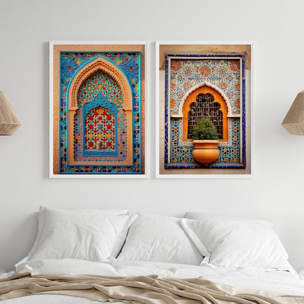 Magie de la fenêtre marocaine : peintures murales imprimables d'art africain, photographie marocaine, impression bohème marocaine, impression d'arche marocaine, lot de 10 jpg ; pdf