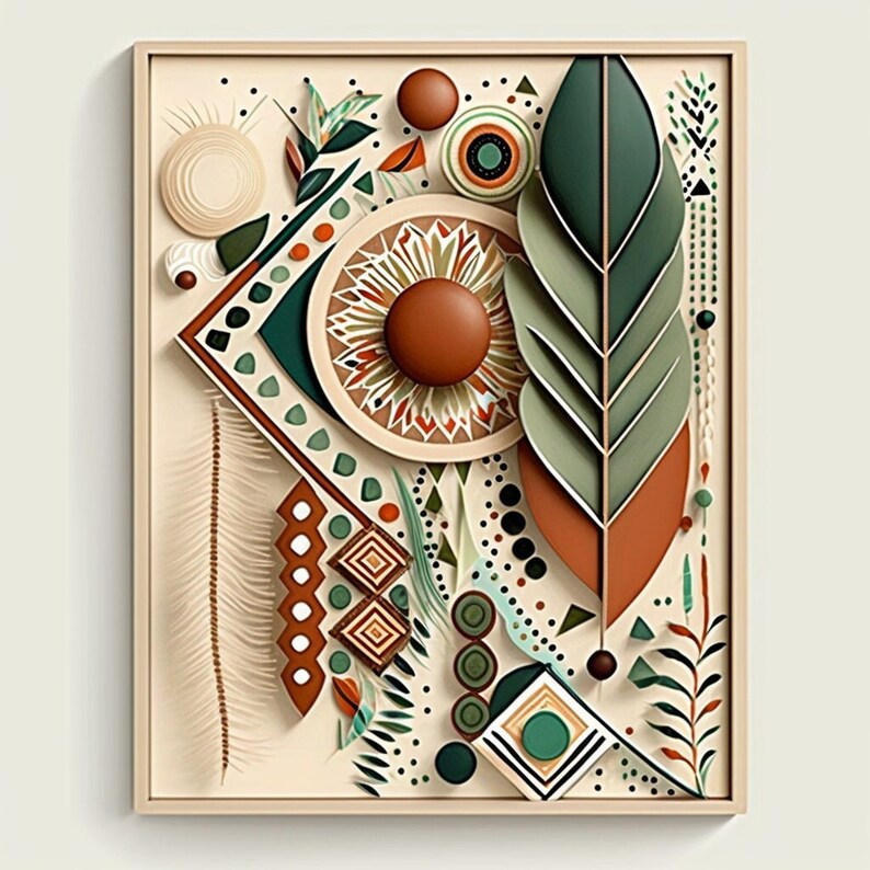 Boho Art L Beige, Green, Terracotta, Boho Wall Art Wall Print ...