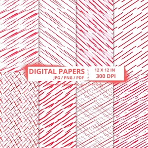 24 Red Stripe Digital Papers,Seamless Line Patterns in Crimson,Scarlet Shades,Abstract Designs for Crafts and Digital Projects