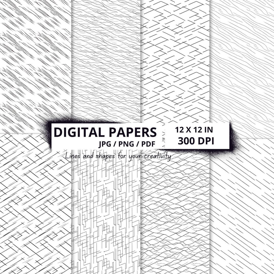 Set of 24 Black Line Digital Papers,abstract Stripes and Seamless ...