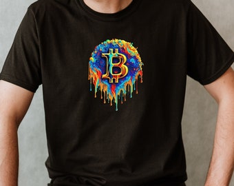 Bitcoin Logo Trippy Colorful T-Shirt (Black, White Unisex) / Soft, Comfortable, 100% Ring-Spun Cotton