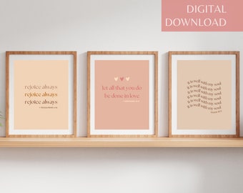 Christian Wall Art Pack of 3 - Digital Download - Christian Art Print - Bible Verse Art - Boho Art Print - Minimal Christian Wall Decor