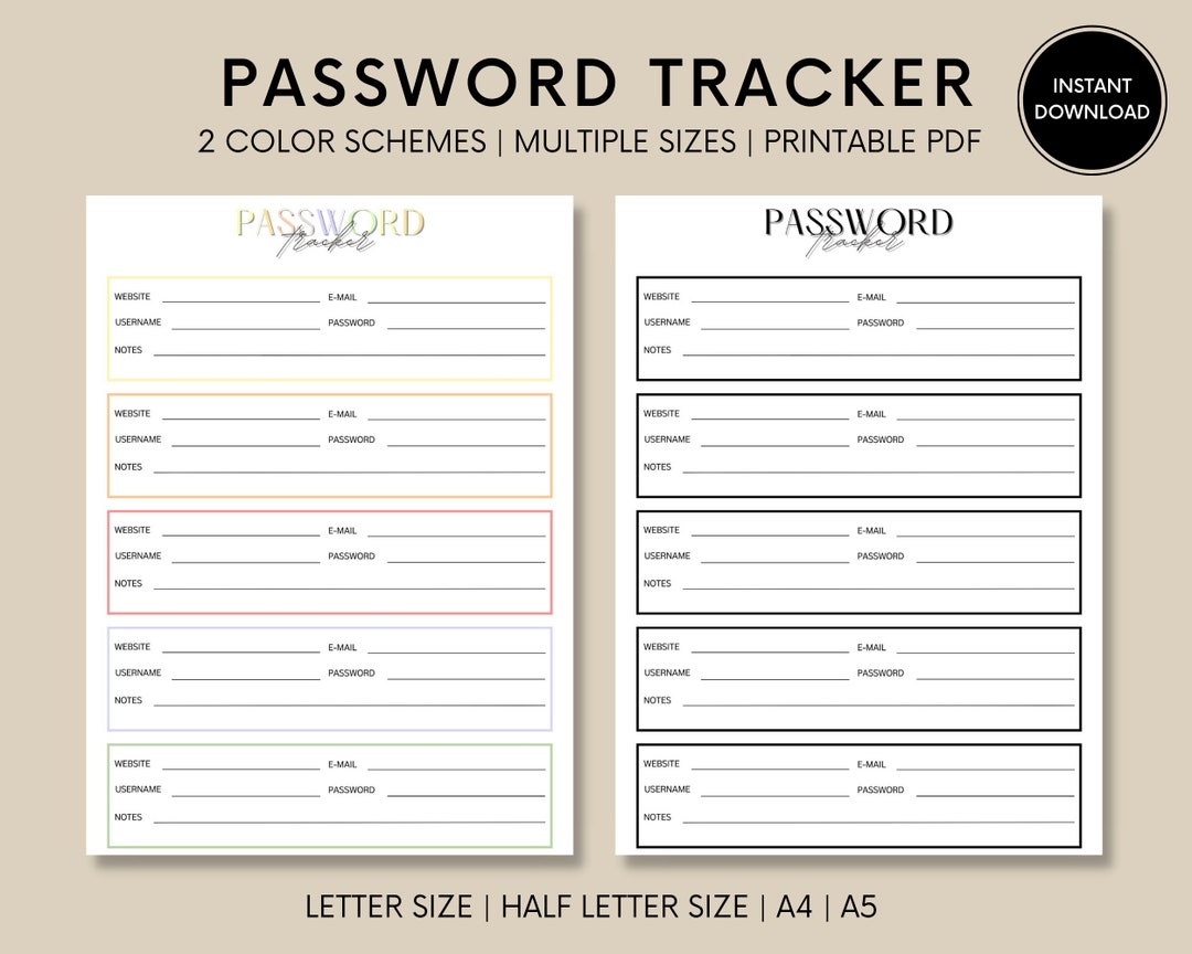 PasswortTracker PasswortListe PDFPasswortPlaner Etsy.de